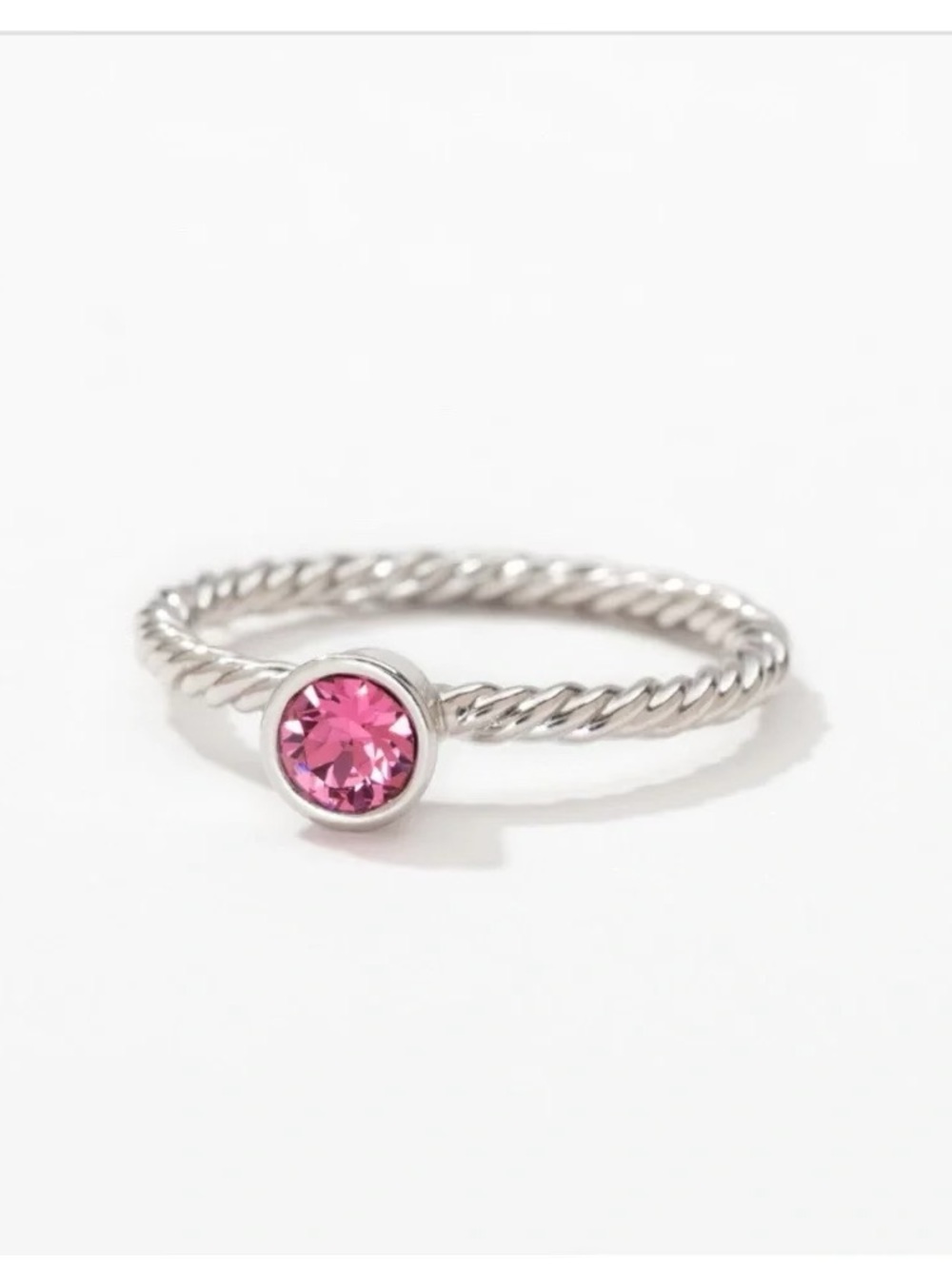 Touchstone Crystal Sterling Silver Pink Cubic Zirconia Bezel Ring